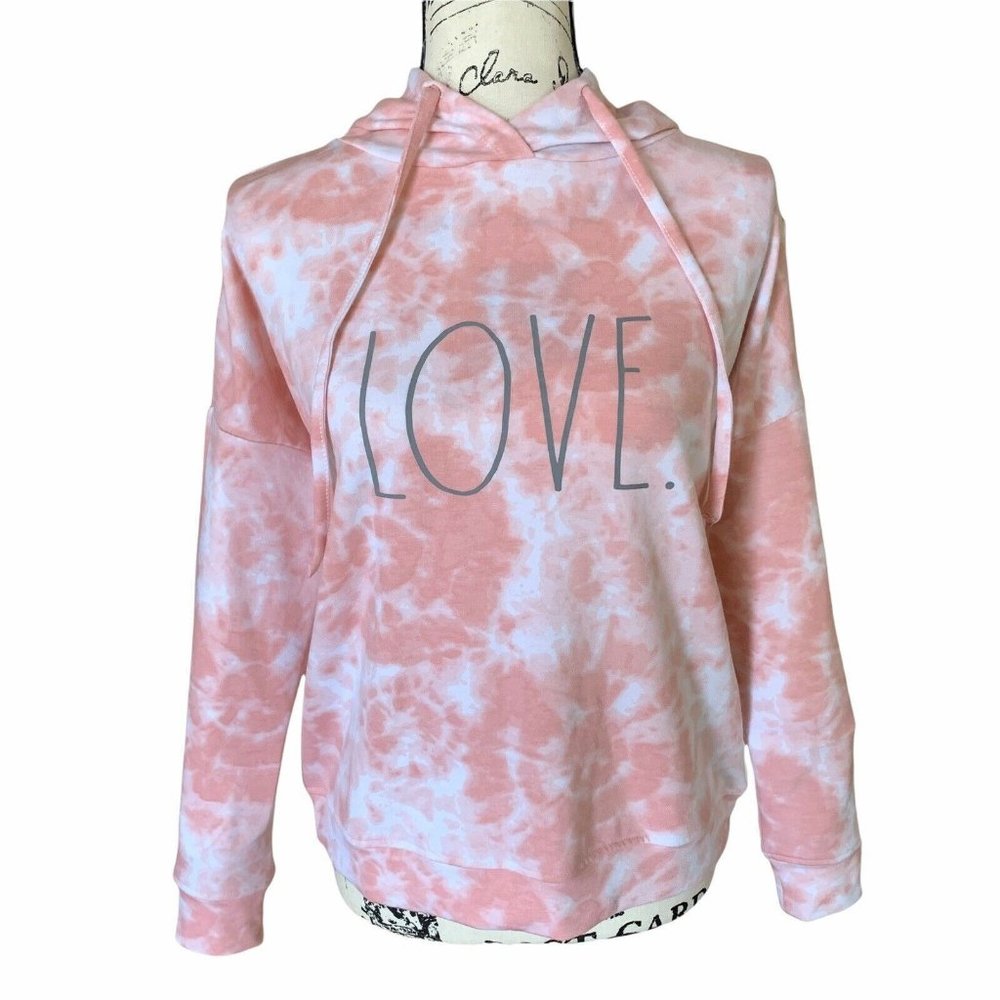 Rae Dunn Tie Dye Graphic Pullover Sweatshirt Pink White  Color Sz XS Women NWOT